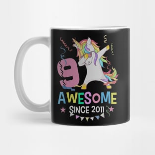 Girls 9th 9yr Birthday Unicorn Dabbing Awesome Since 2011 Mug